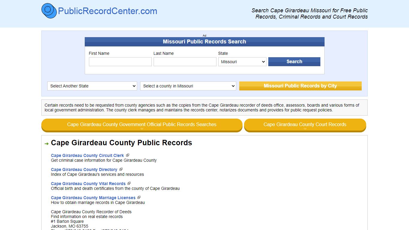 Cape Girardeau County Missouri Free Public Records - Court Records ...