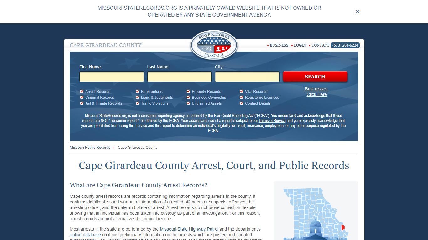 Cape Girardeau County Arrest, Court, and Public Records